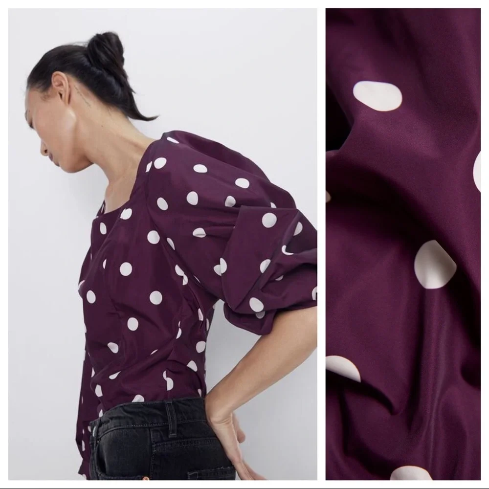 NWT. Zara Polka Dots Taffeta Blouse. Size S.